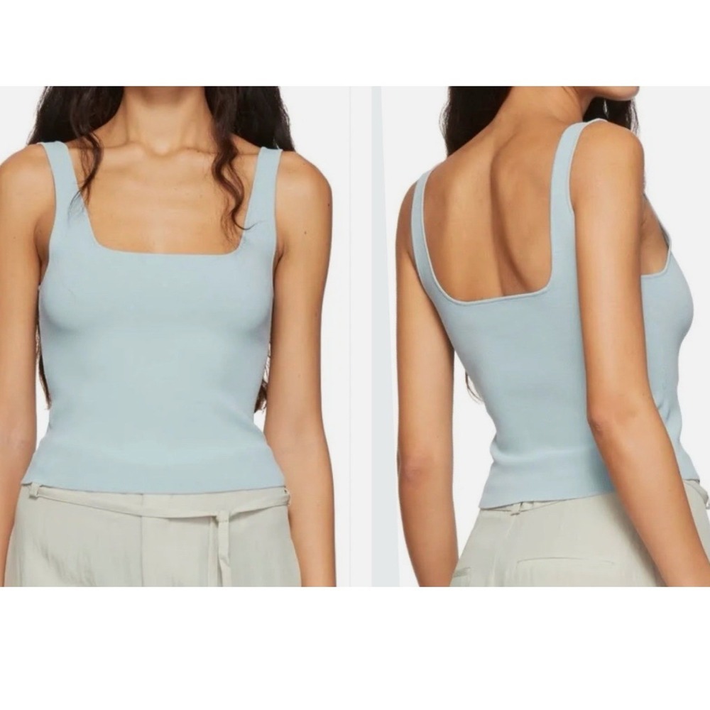 NWOT Vince. Tank Top SKY BLUE SQUARE NECK Cami Camisole Cropped CREPE KNIT sz XL